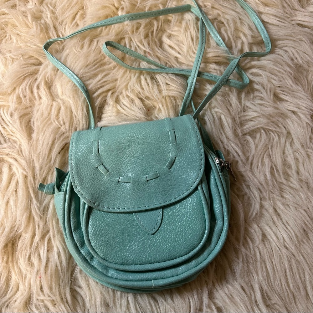 Mint green faux leather crossbody bag